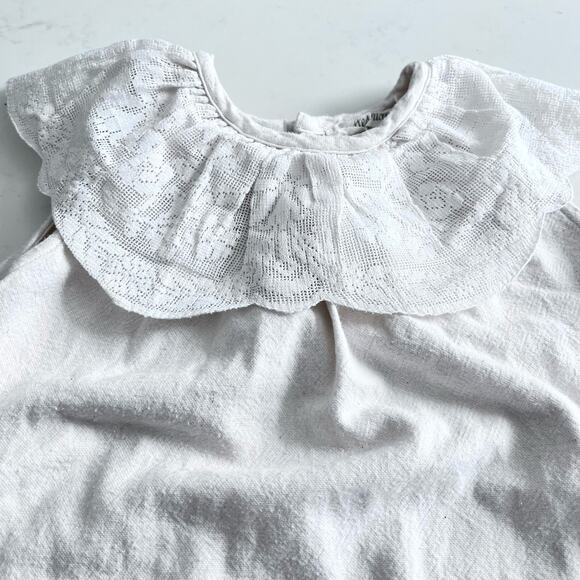 Belle Chiara girls ecru cotton sleeveless dress with lace collar size 6 - Picture 2 of 10